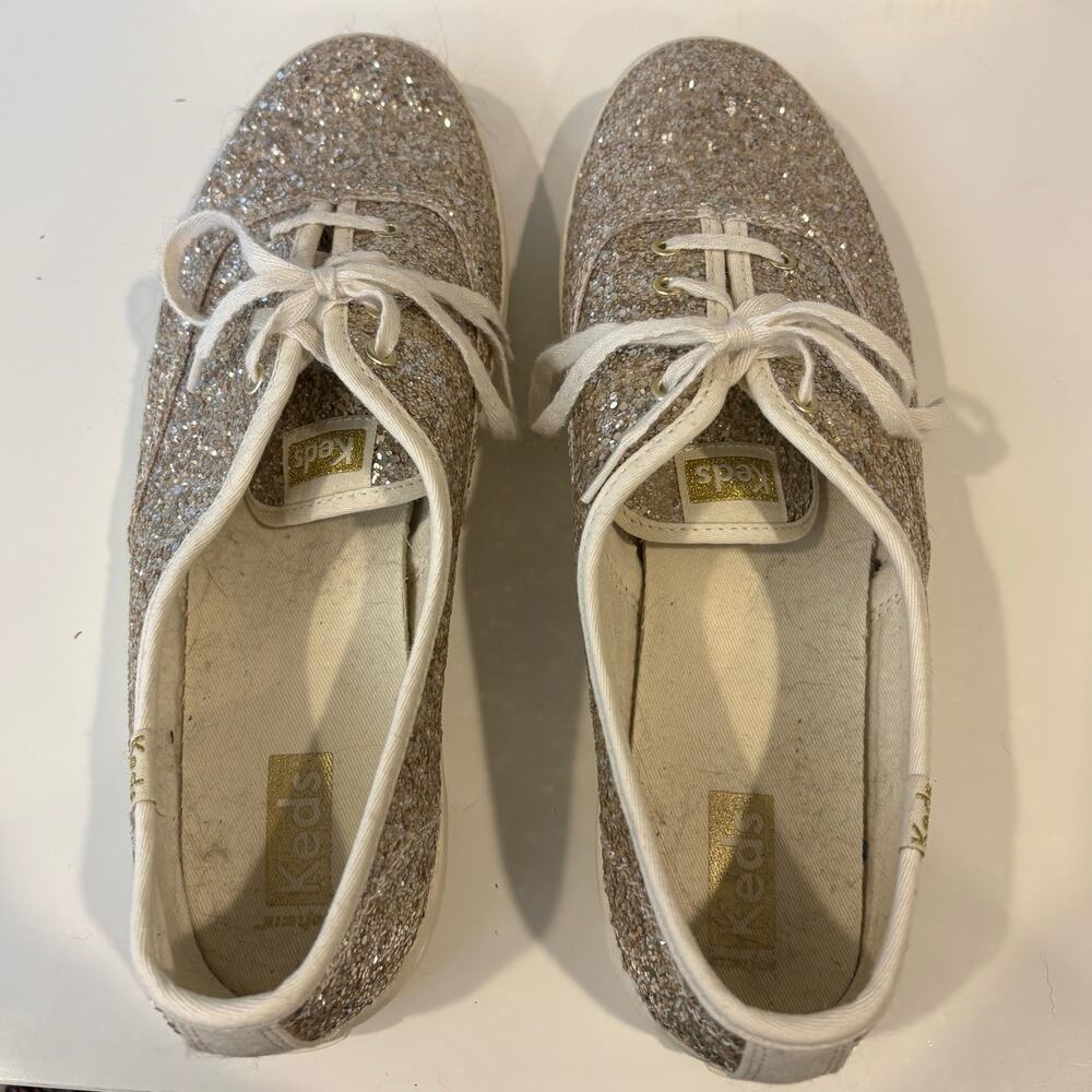 Keds Sparkly Gold Shoes Glitter Shimmer Formal Event Fun Summer Women's Size 10 - Picture 2 of 8